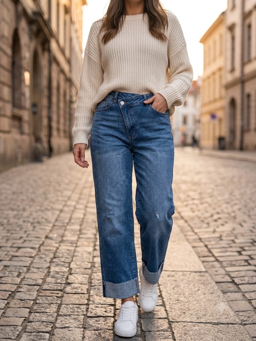 Flamingals Relaxed Boyfriend Jeans in Medium Blue